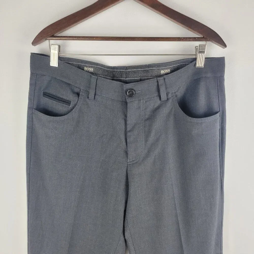 Hugo Boss Snap1 Virgin Wool Blend Straight Leg Gray Size 34R